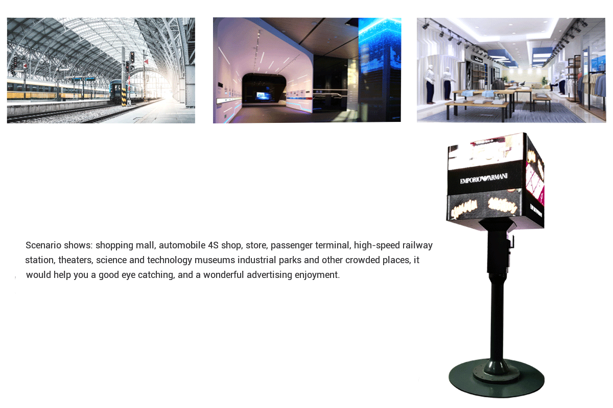 Three-layer and four-sided Rubik's Cube mechanical LED screen application scenarios