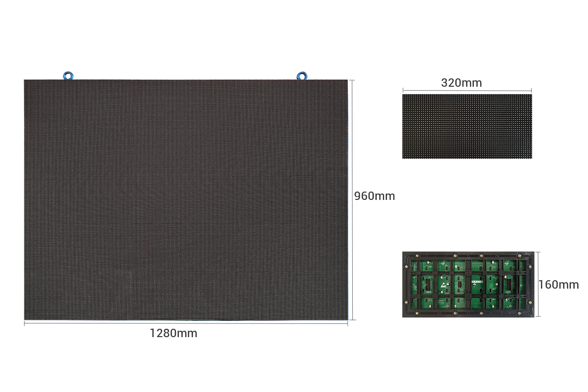 Outdoor LED display screen billboard cabinet size and module size - 1280x960mm and 320x160mm