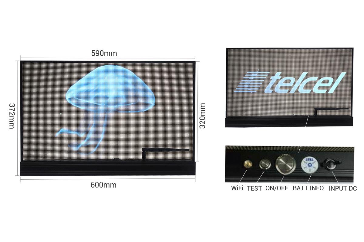 Holographic transparent display screen tile display size 600X372 and module size 590X320mm