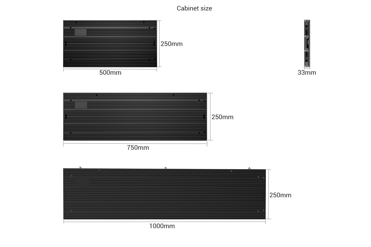 Indoor LED display screen video wall aluminum cabinet size 250x500mm, 250x750mm, 250x1000mm